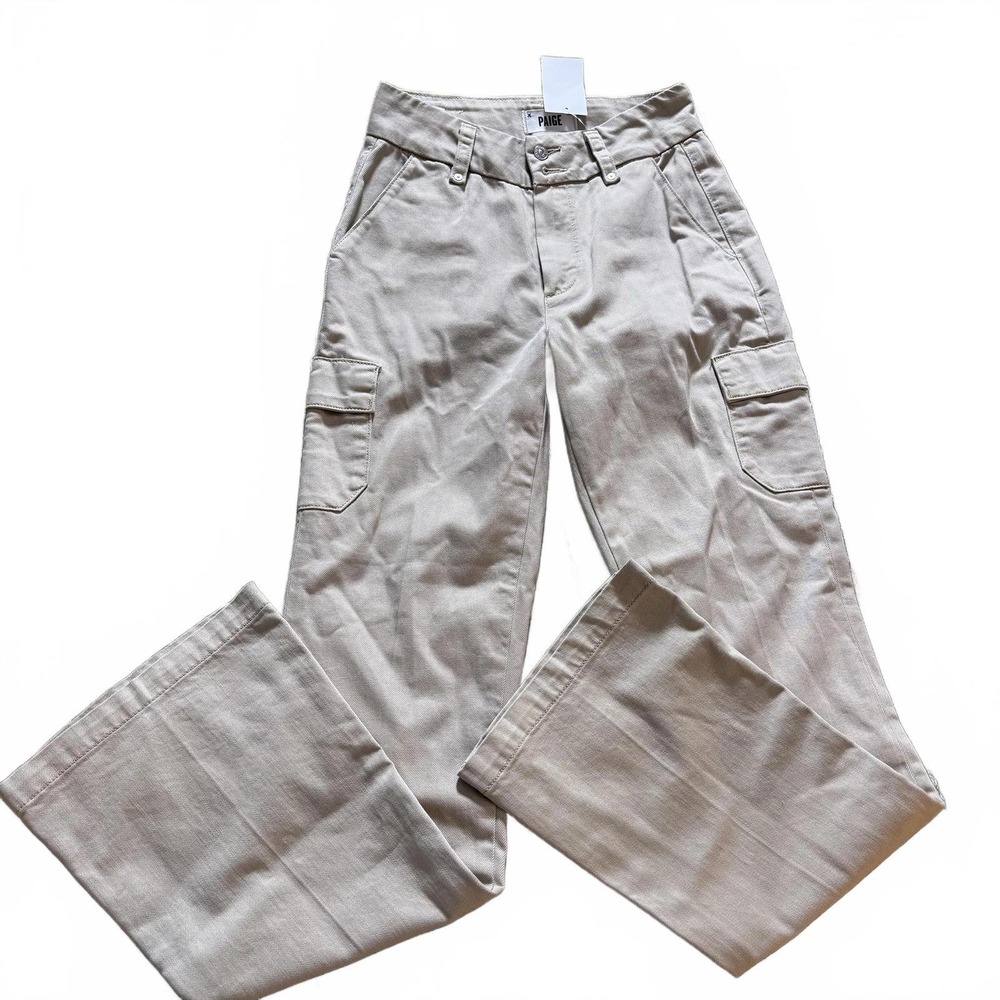 Paige Cargo Pants Women 25 Sand Wide Leg High Rise Utility Tall Girl Friendly